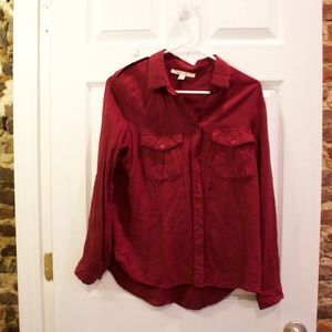 Maroon Button Down Utility Top